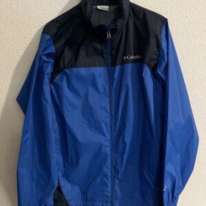 Columbia Jacket Packable Mens Blue Jay Navy Wind Rain Coat Hoodie 1442361 Medium